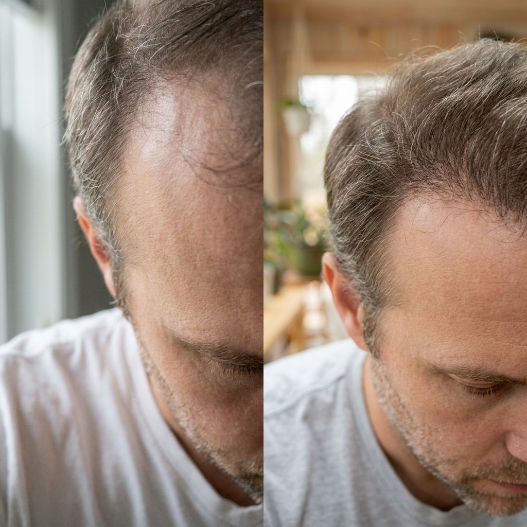 HS-01 user — temple regrowth, day 1 vs week 12